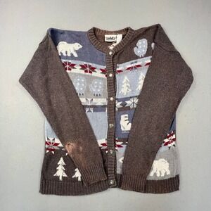 Northern Reflections Cardigan Women XL Brown Winter Polar Bear Cabin Gorpcore